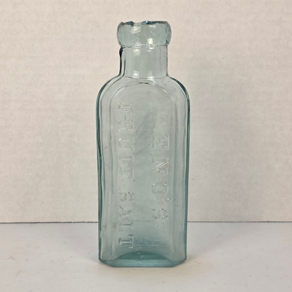 Antique Glass Bottle Embossed Eno's Fruit‎ Salt Aqua Apothecary Medicine 7.75in